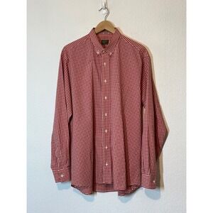 Gitman Bros Red White Gingham Button Down Shirt Tailored Fit XL Made in USA